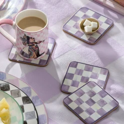 Violet Check Cork Back Coasters, Set of 4