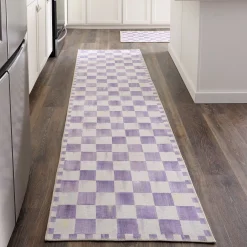 Violet Checkered 2'6" x 10' Washable Runner