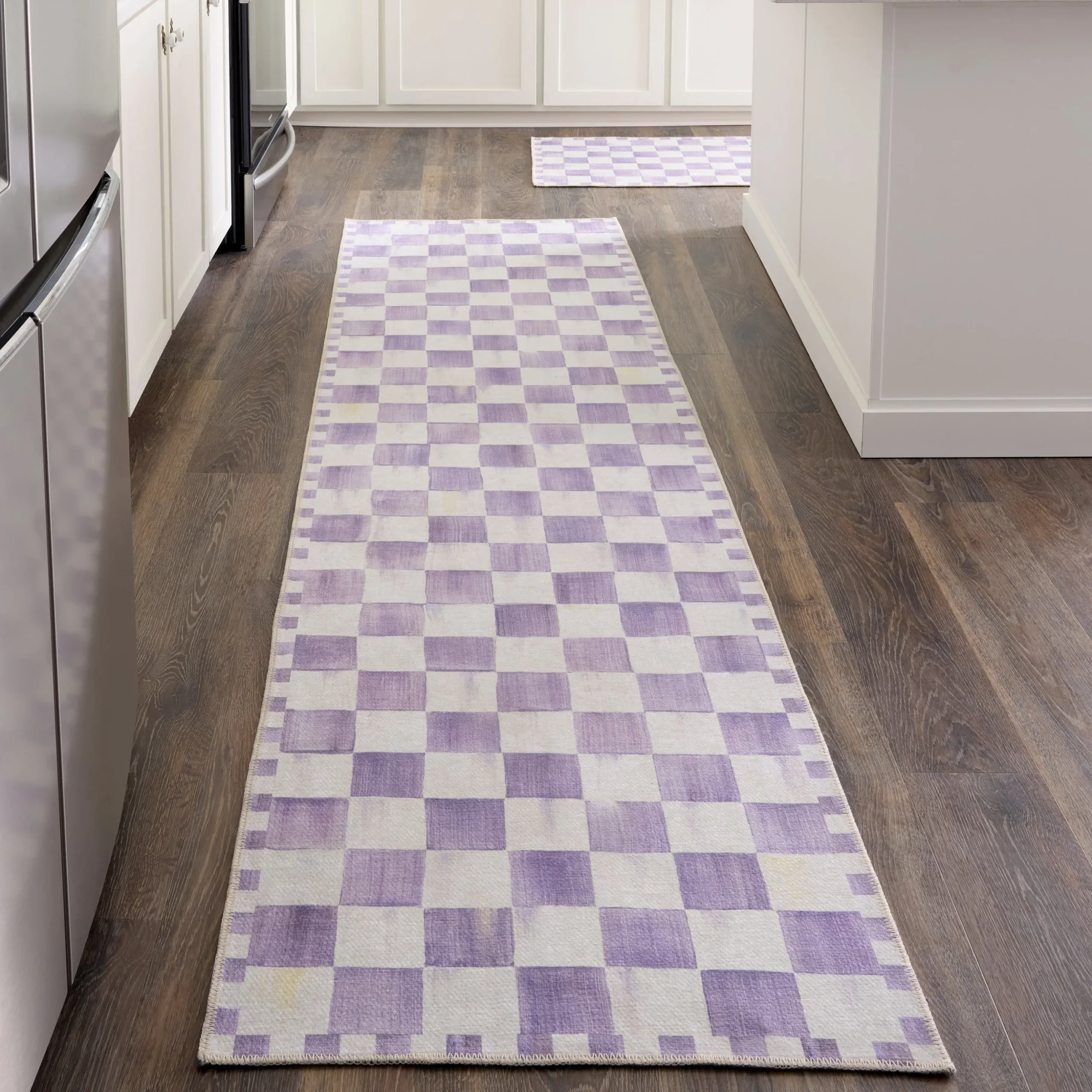 Violet Checkered 2'6" x 10' Washable Runner