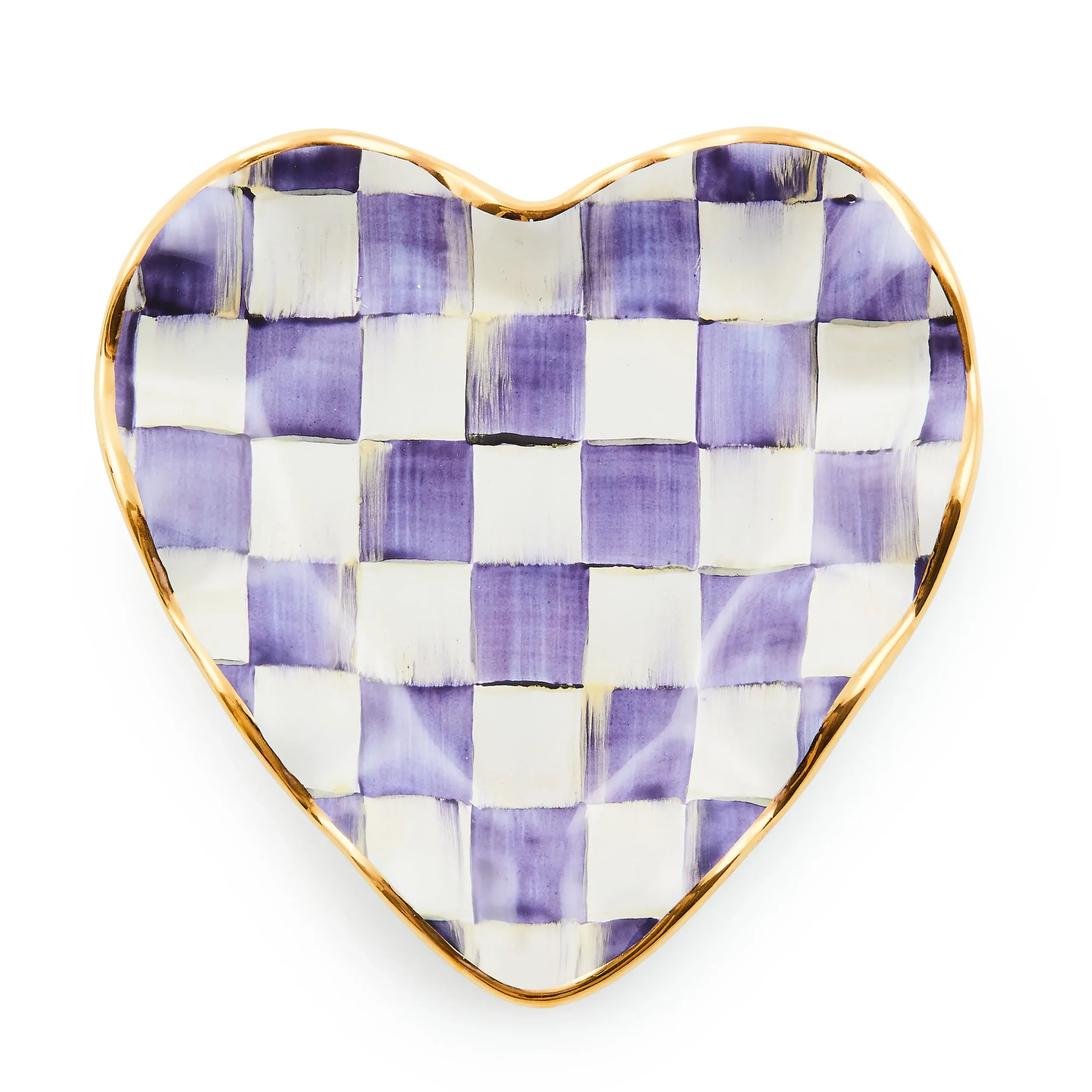 Violet Check Fluted Ceramic Heart Plate