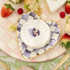 Violet Check Fluted Ceramic Heart Plate