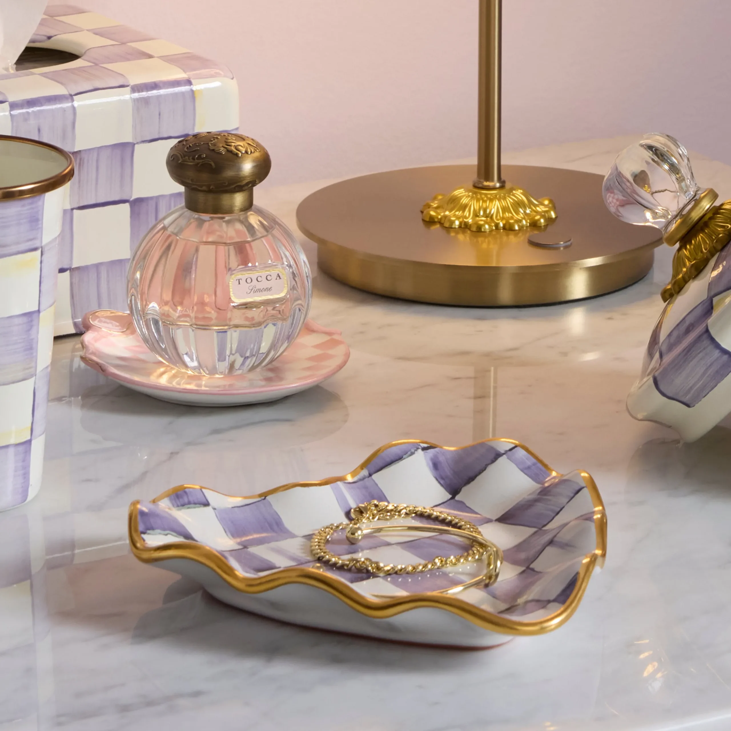 Violet Check Fluted Ceramic Heart Plate