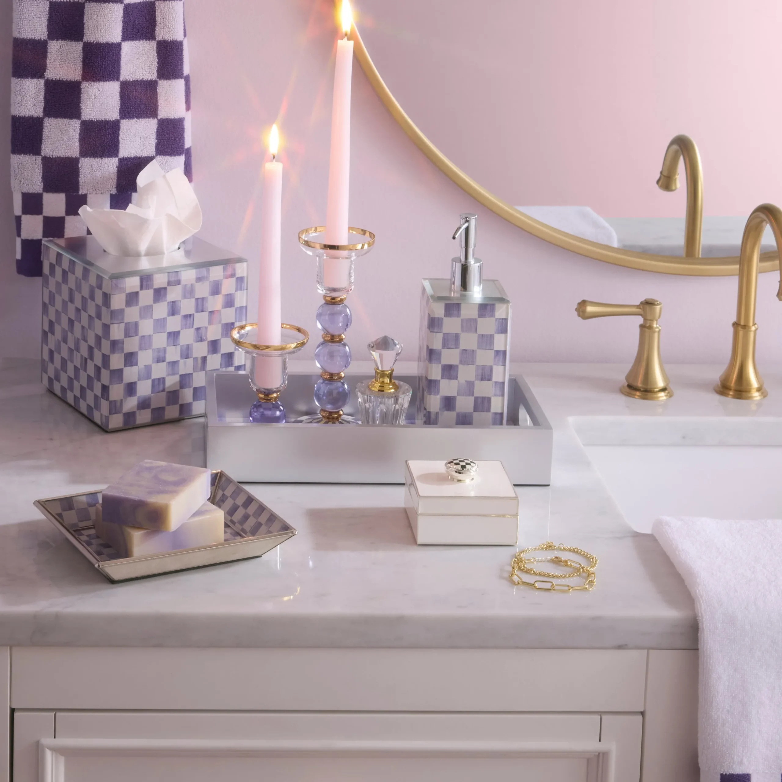 Violet Check Glass Vanity Tray
