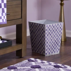 Violet Check Glass Waste Bin