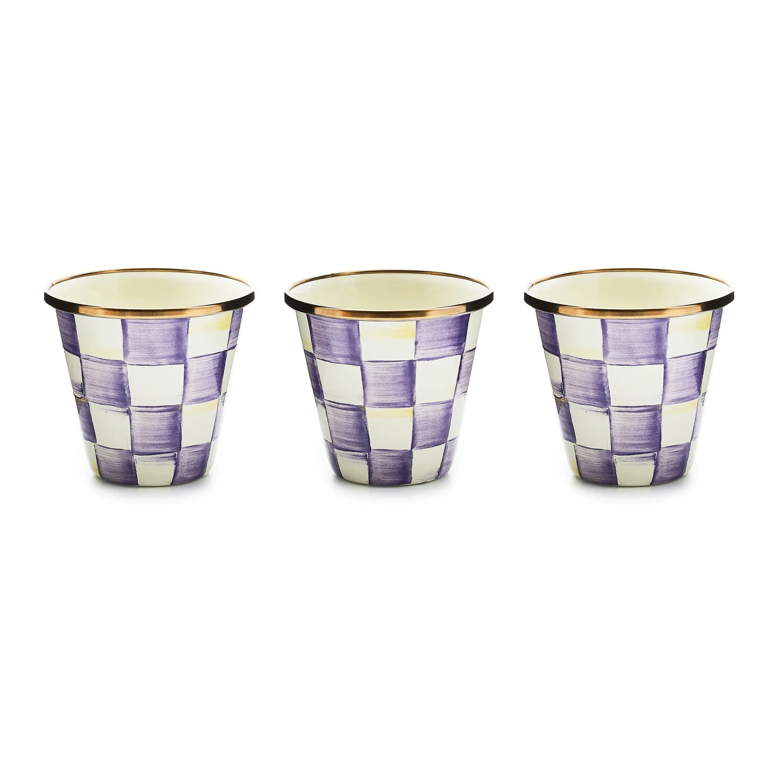Violet Check Herb Pots, Set of 3
