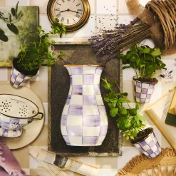 Violet Check Herb Pots, Set of 3