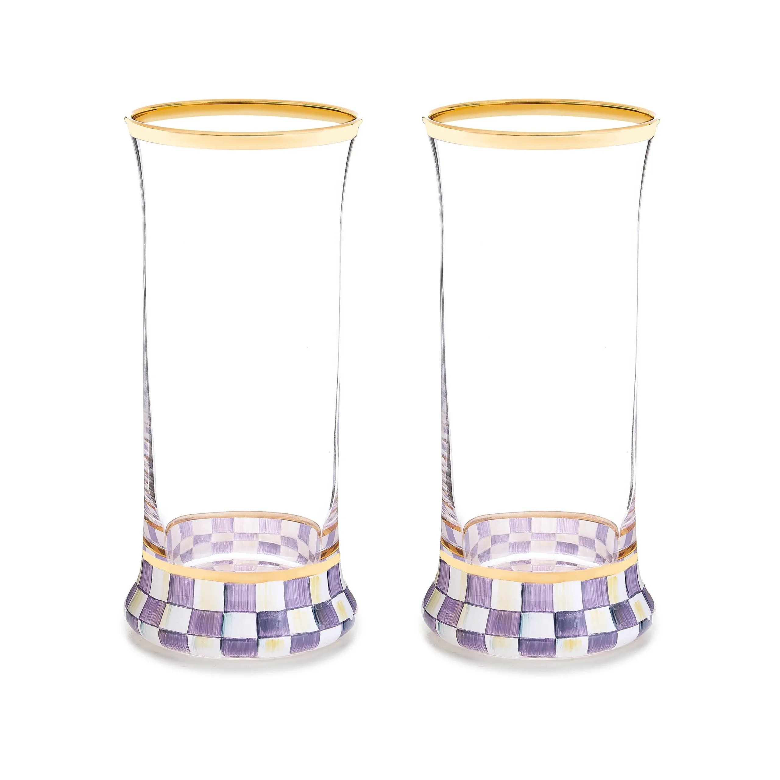 Violet Check Highball Glass, Set of 2