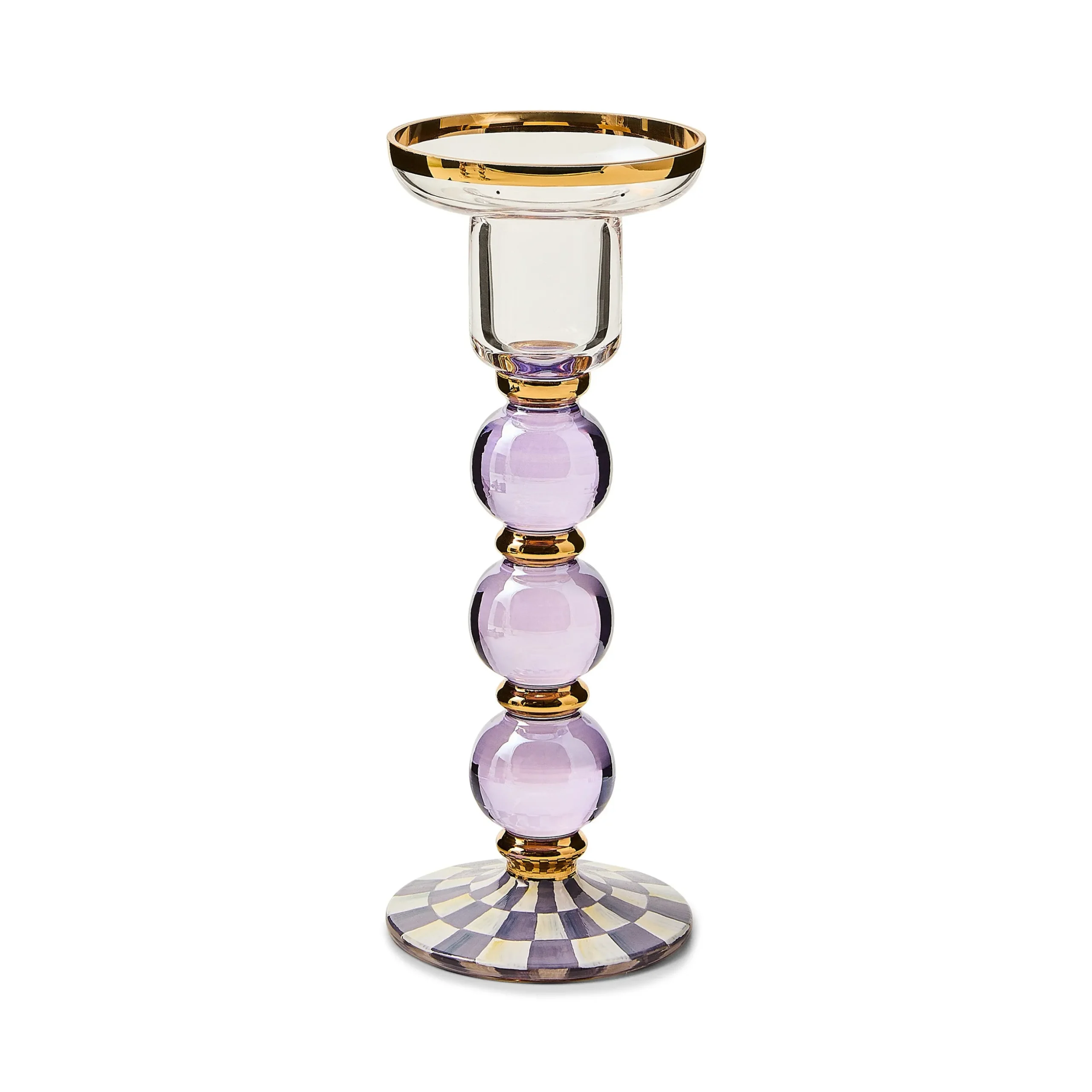 Violet Check Large Glass Candlestick