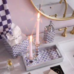 Violet Check Large Glass Candlestick