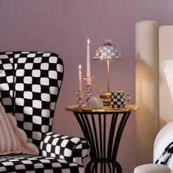 Violet Check Large Glass Candlestick