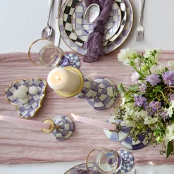 Violet Check Large Pillar Candlestick