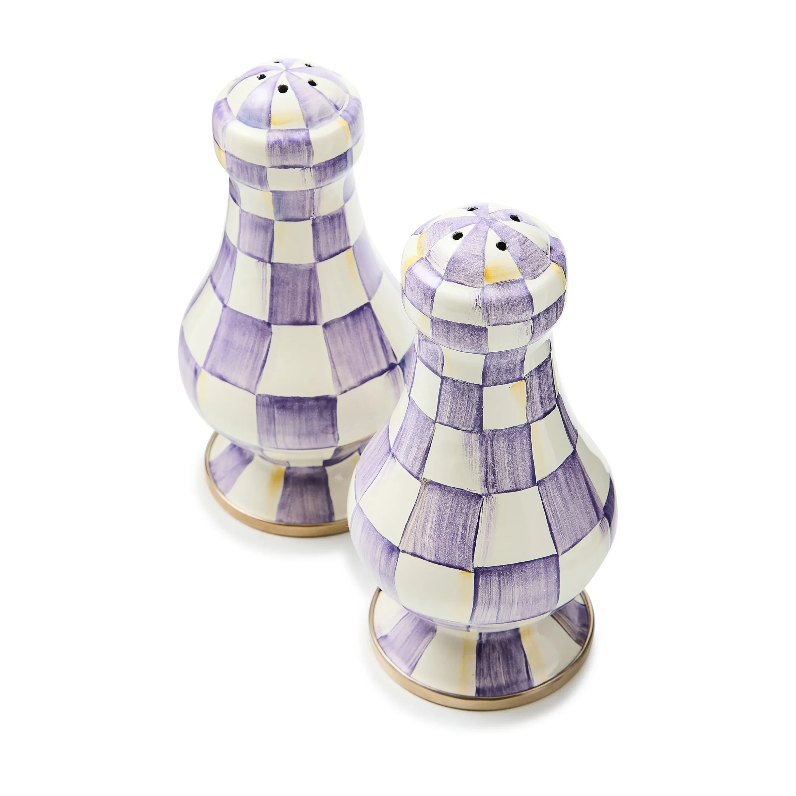 Violet Check Large Salt & Pepper Shakers