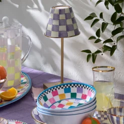 Violet Check LED Rechargeable Cafe Table Lamp