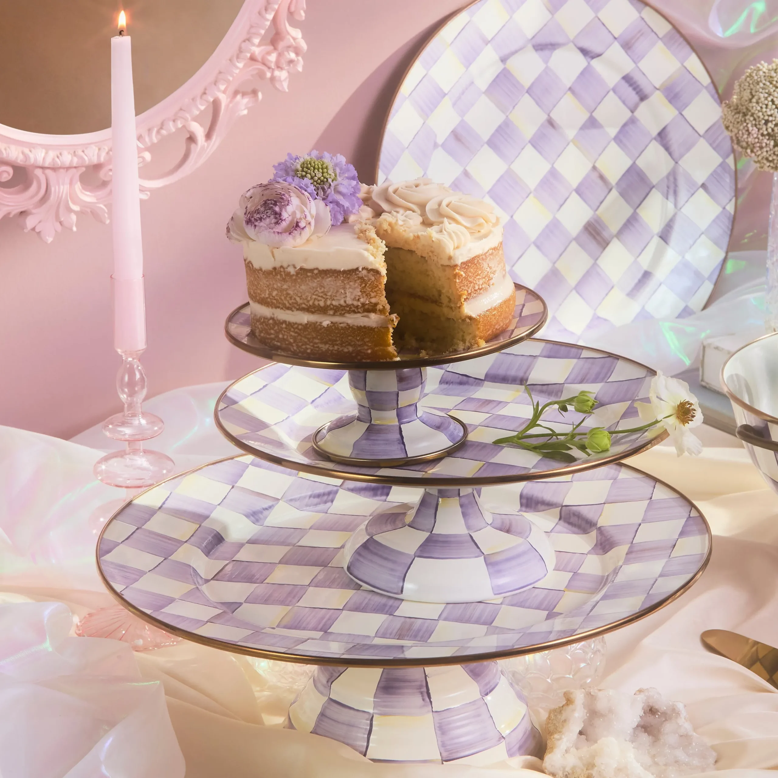 Violet Check Mini Pedestal Platter