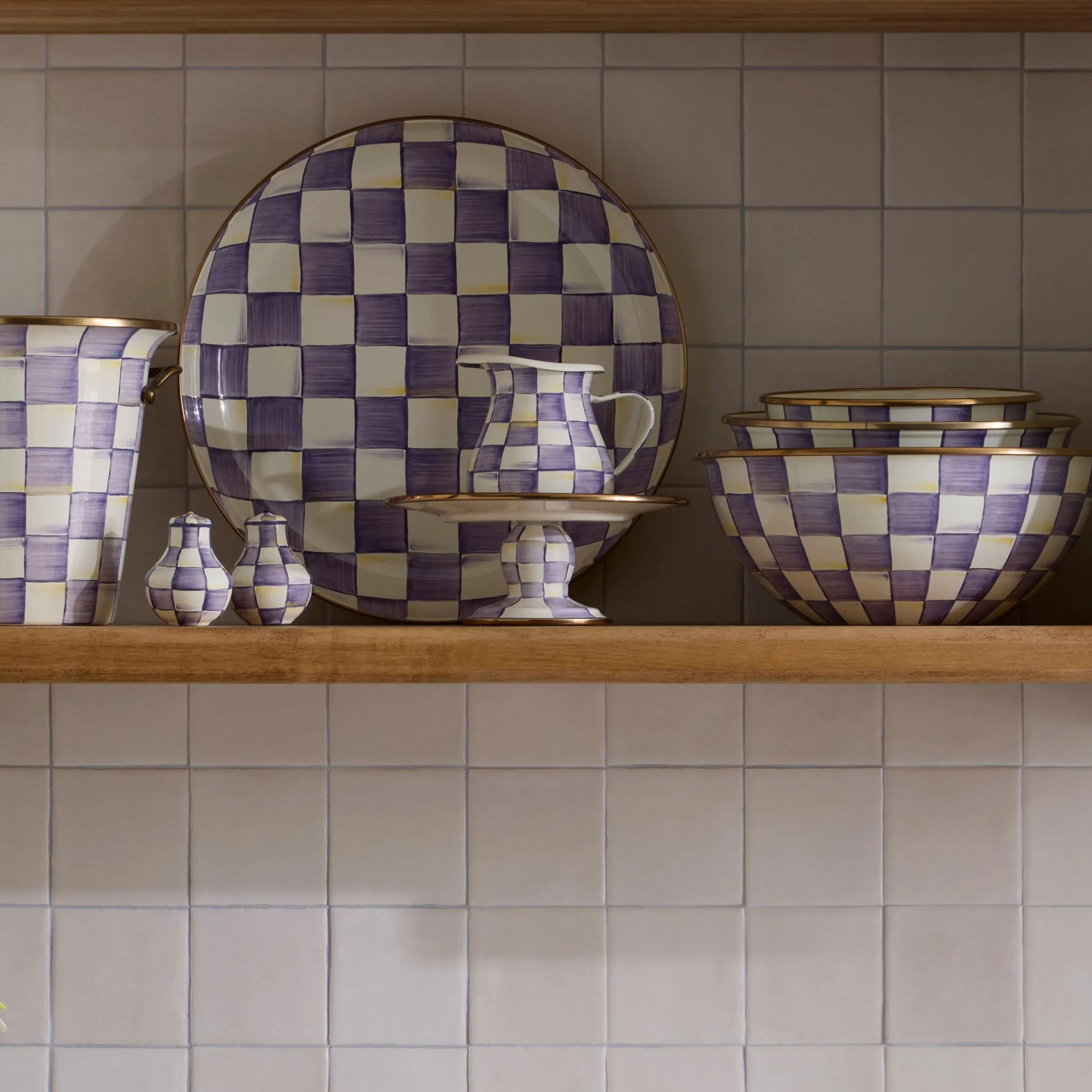 Violet Check Mini Pedestal Platter
