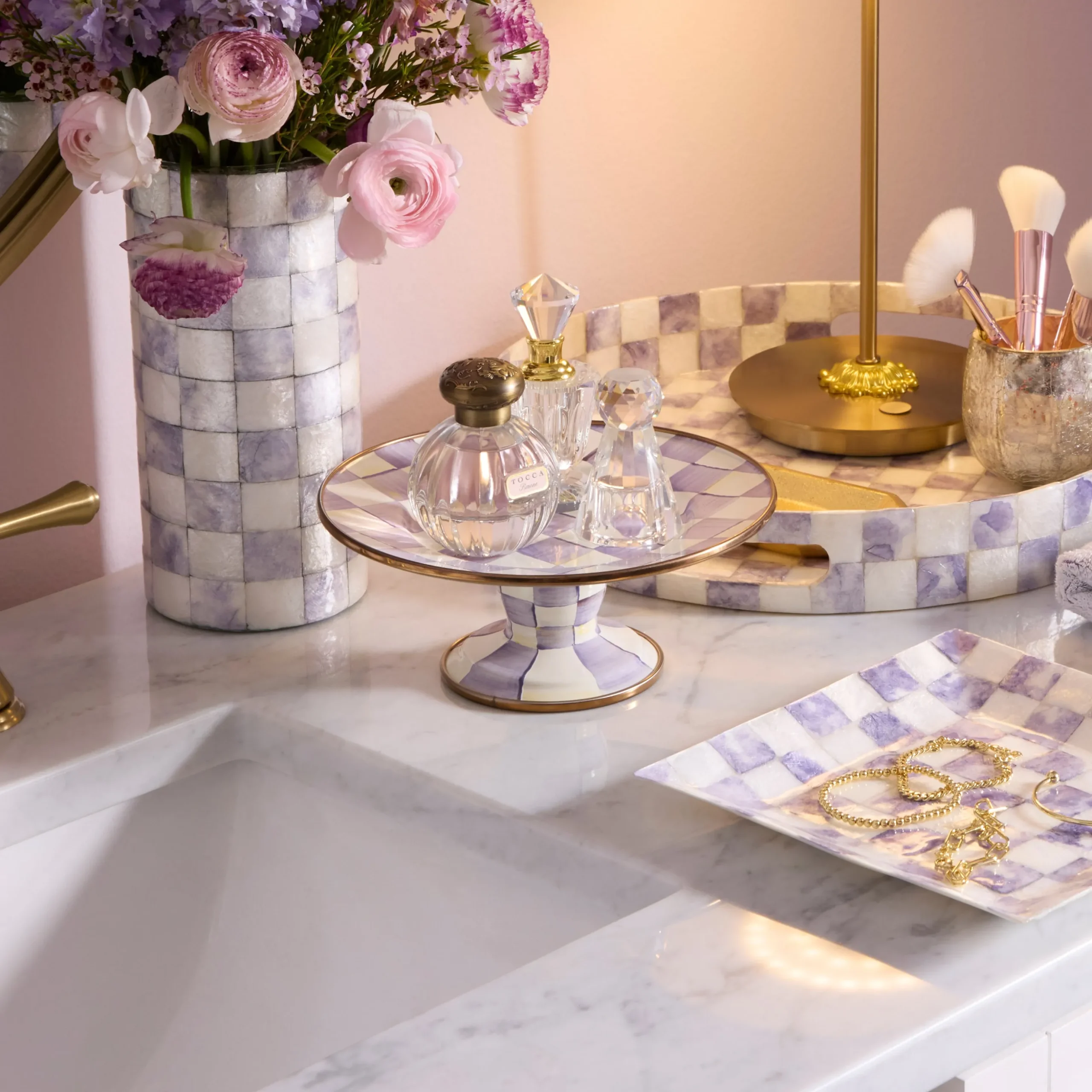 Violet Check Mini Pedestal Platter