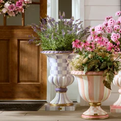 Violet Check Pedestal Urn
