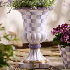 Violet Check Pedestal Urn
