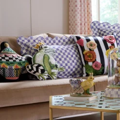Violet Check Reversible Scalloped Throw Pillow