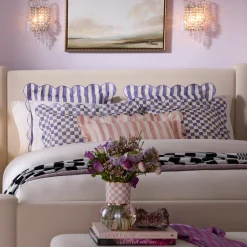Violet Check Reversible Scalloped Throw Pillow