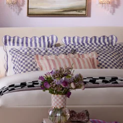 Violet Check Reversible Scalloped Throw Pillow