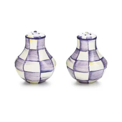 Violet Check Salt & Pepper Shakers