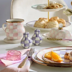 Violet Check Salt & Pepper Shakers