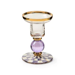 Violet Check Small Glass Candlestick