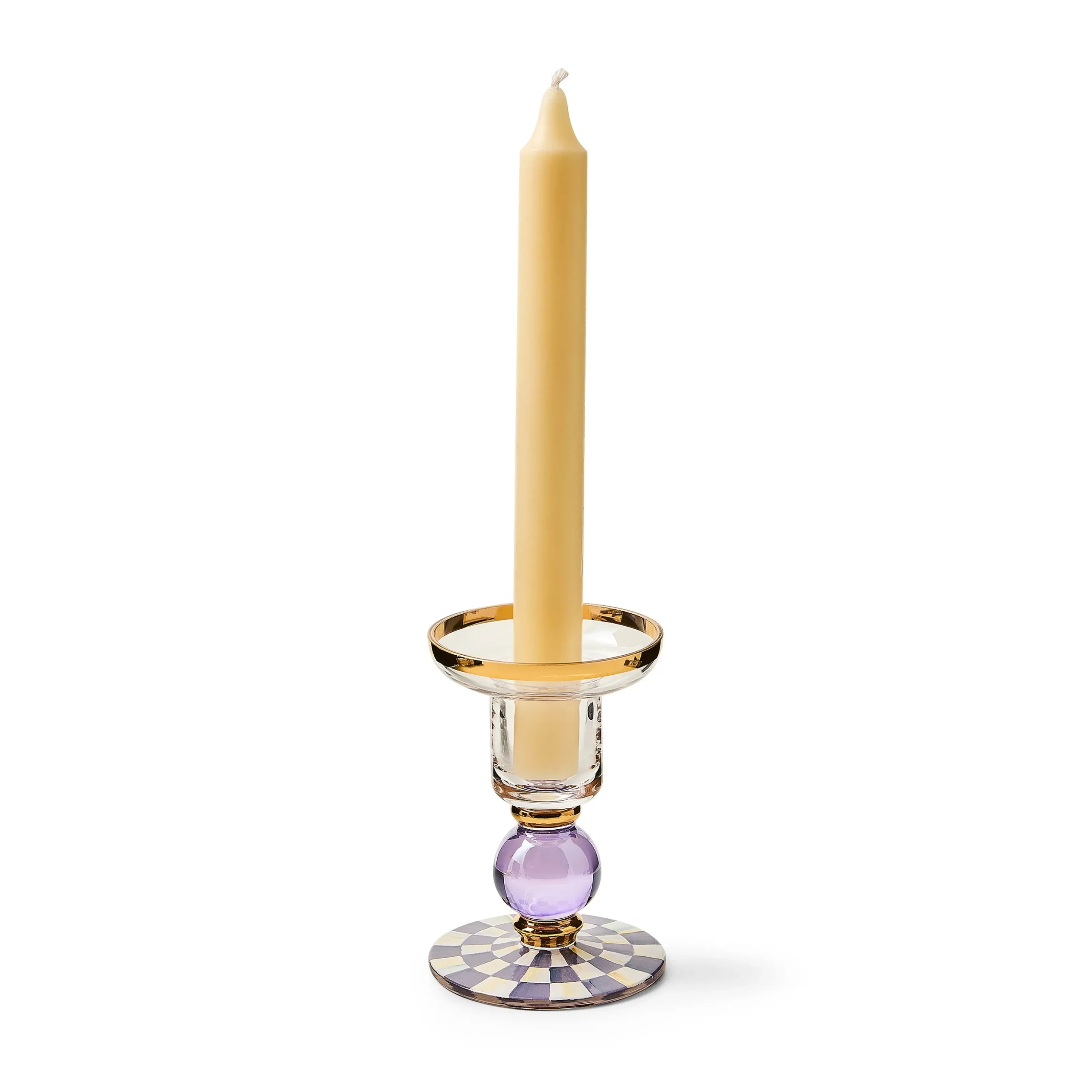 Violet Check Small Glass Candlestick