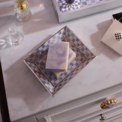 Violet Check Small Glass Tray