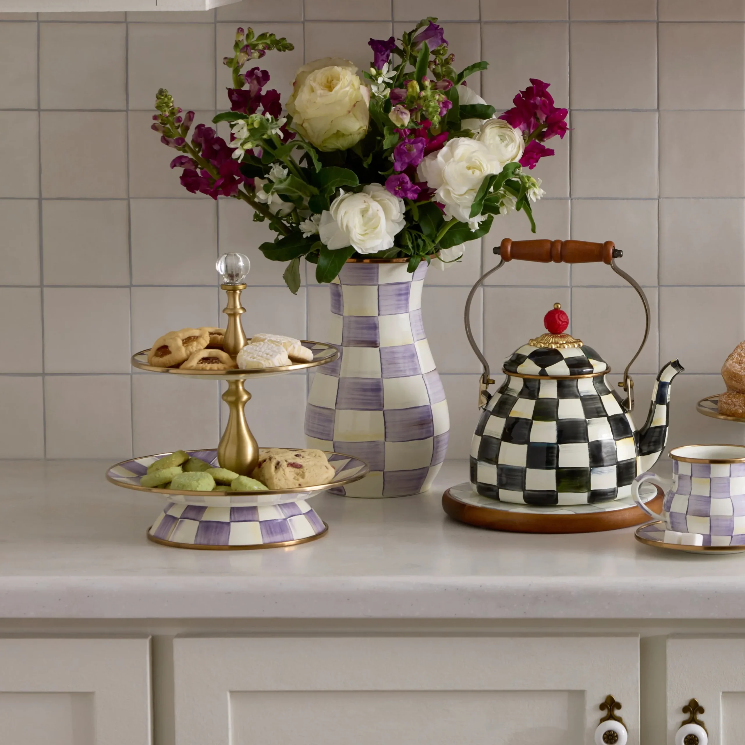 Violet Check Tall Vase