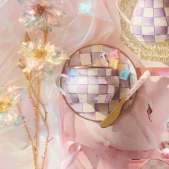 Violet Check Teacup