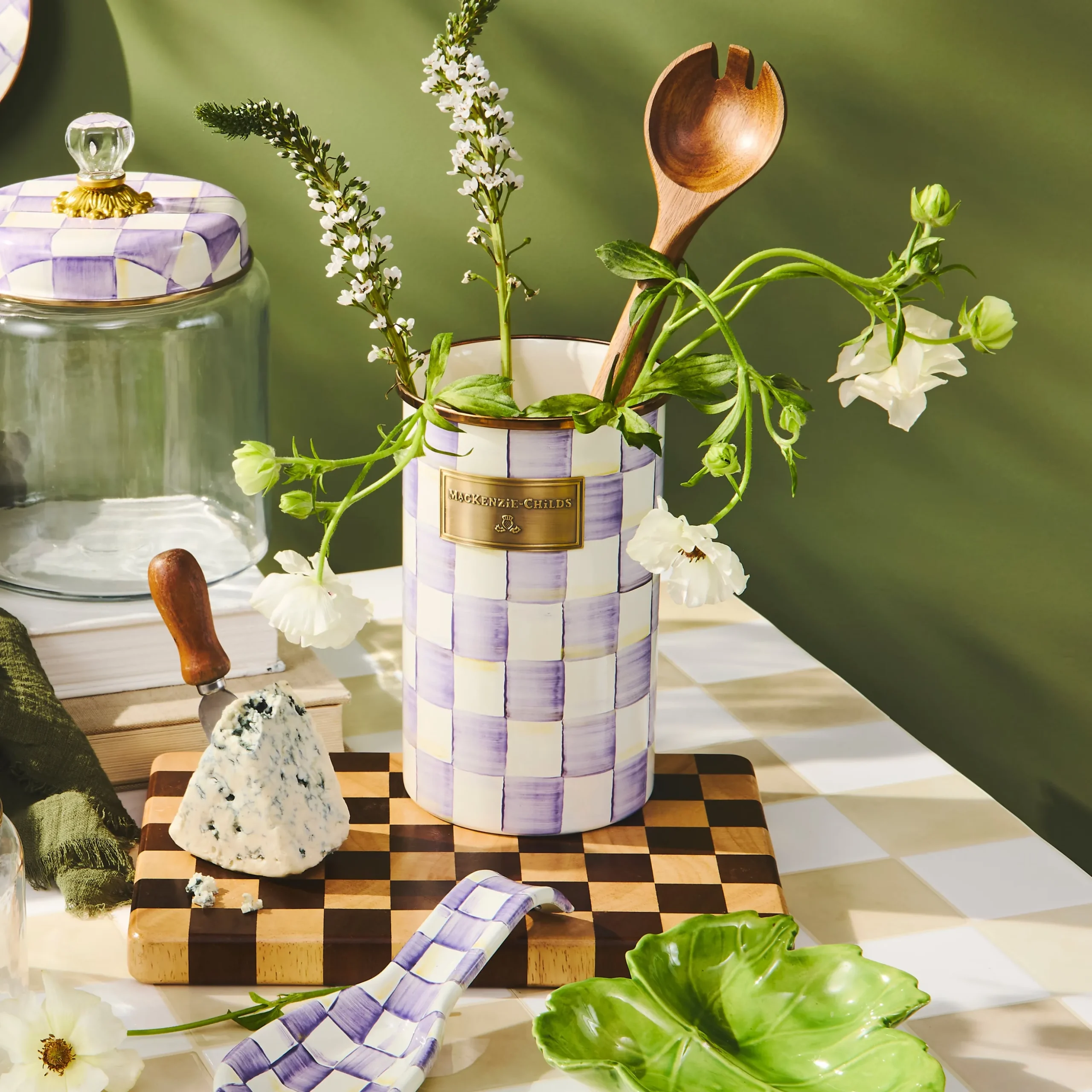 Violet Check Utensil Holder