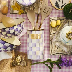 Violet Check Utensil Holder