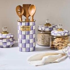 Violet Check Utensil Holder