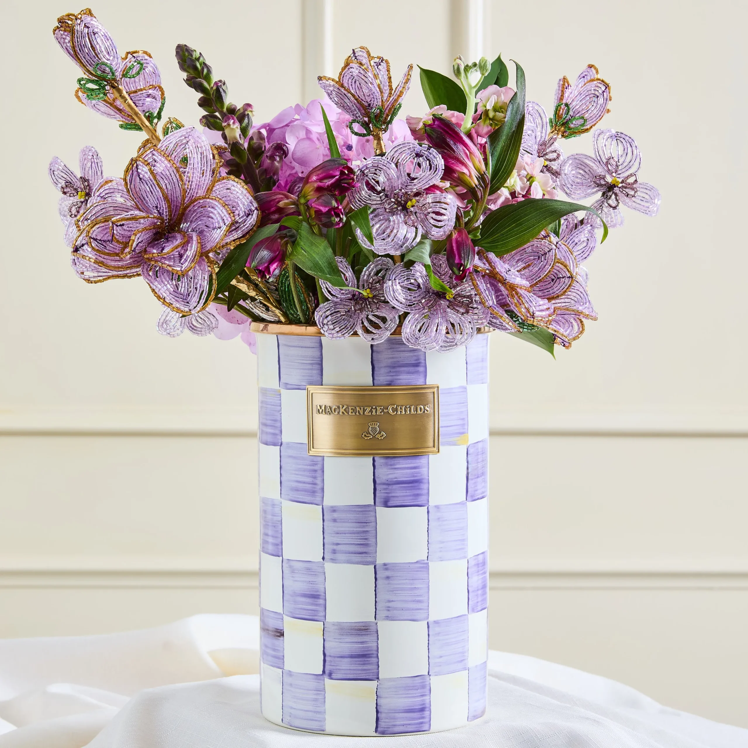 Violet Check Utensil Holder