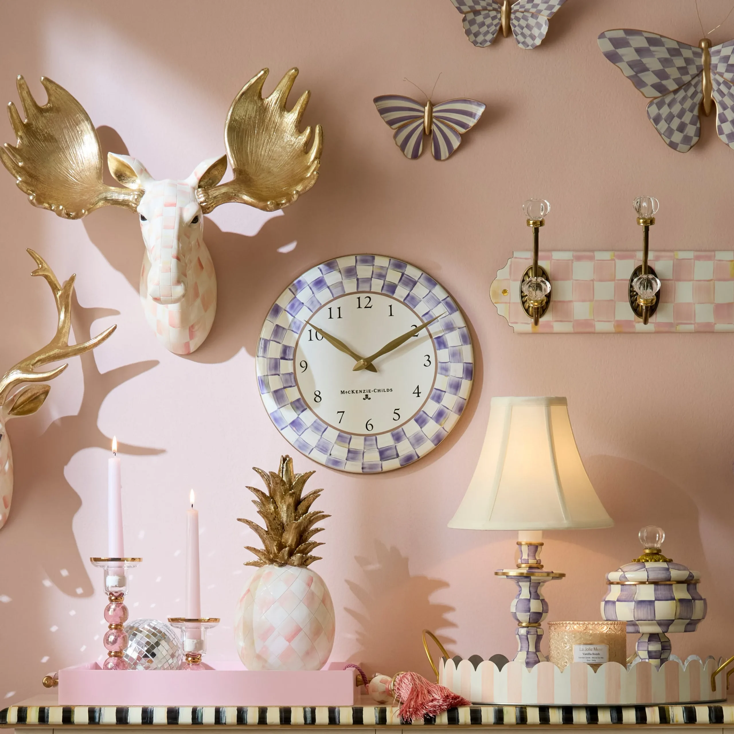 Violet Check Wall Clock