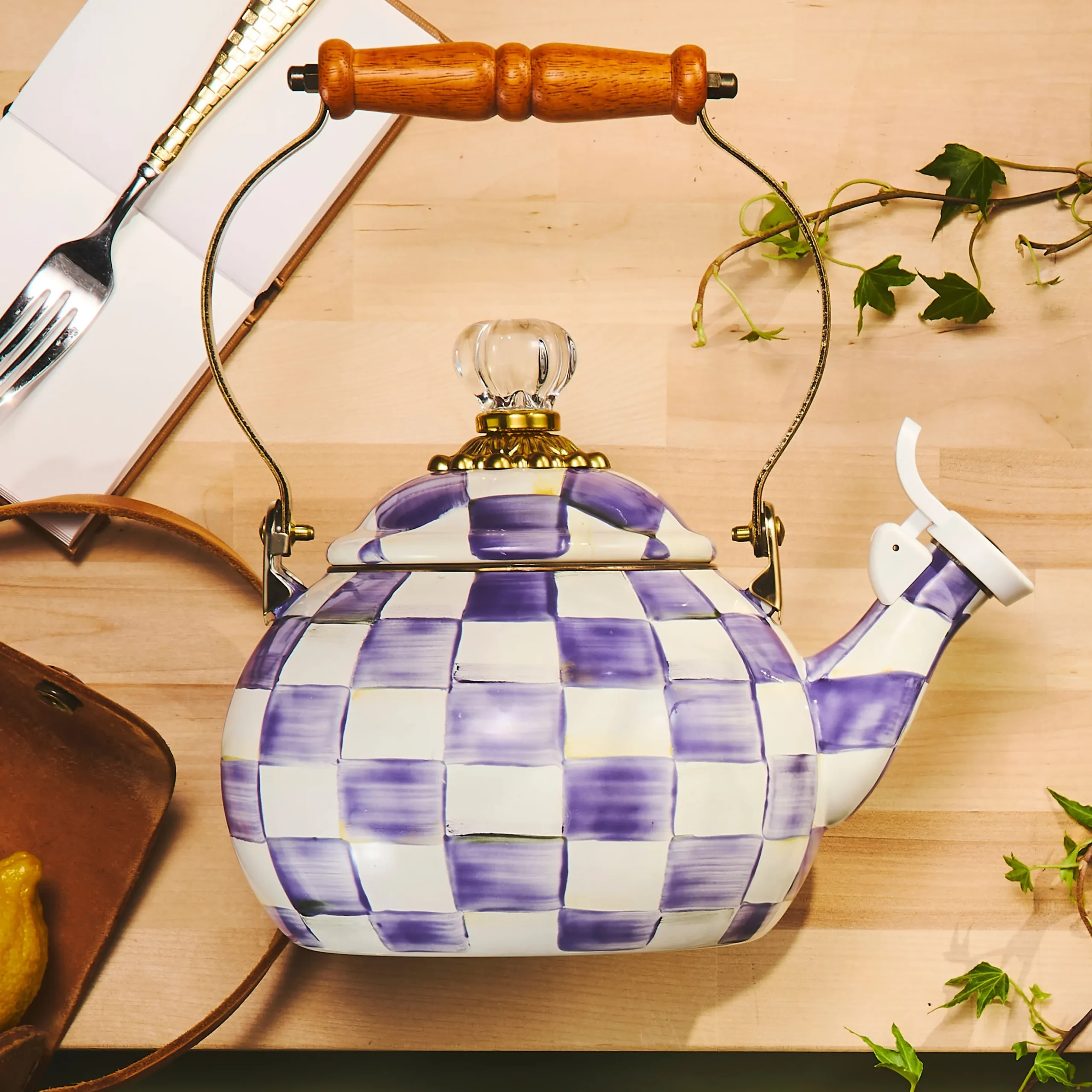 Violet Check Whistling Tea Kettle