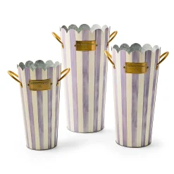 Violet Stripe Flower Buckets, Set of 3