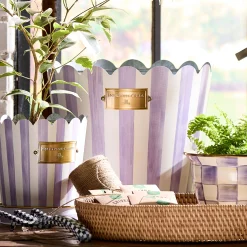Violet Stripe Pots & Saucers, Set of 3