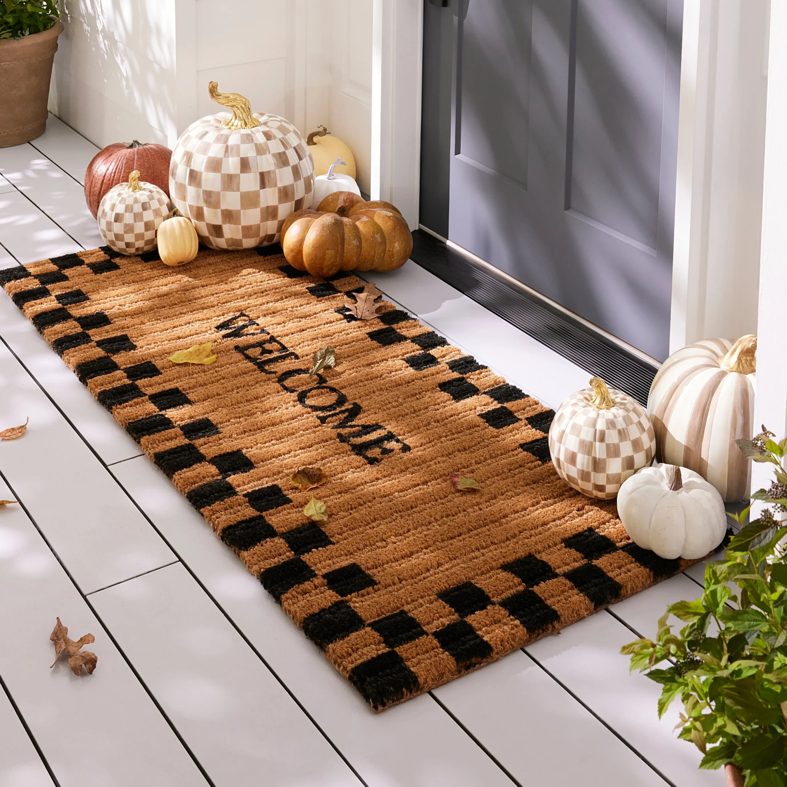 Welcome Checked Double Door Entrance Mat