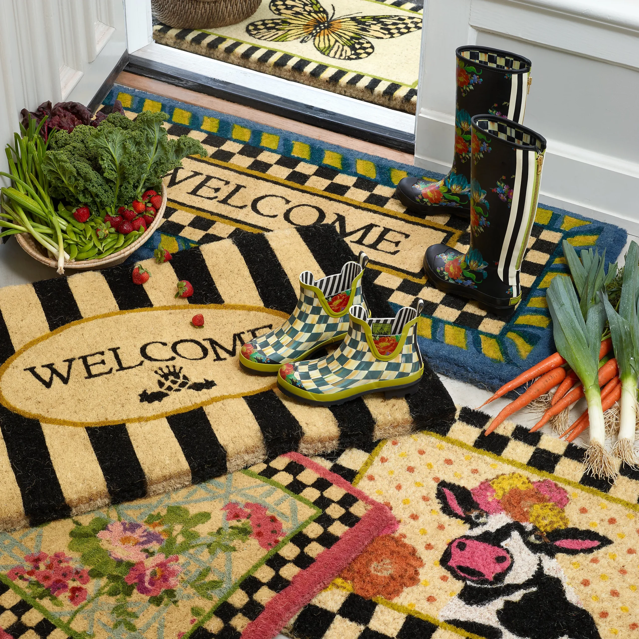 Welcome Periwinkle Double Door Entrance Mat