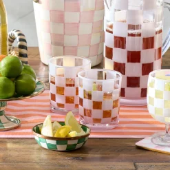 White Check Acrylic Tumblers, Set of 4