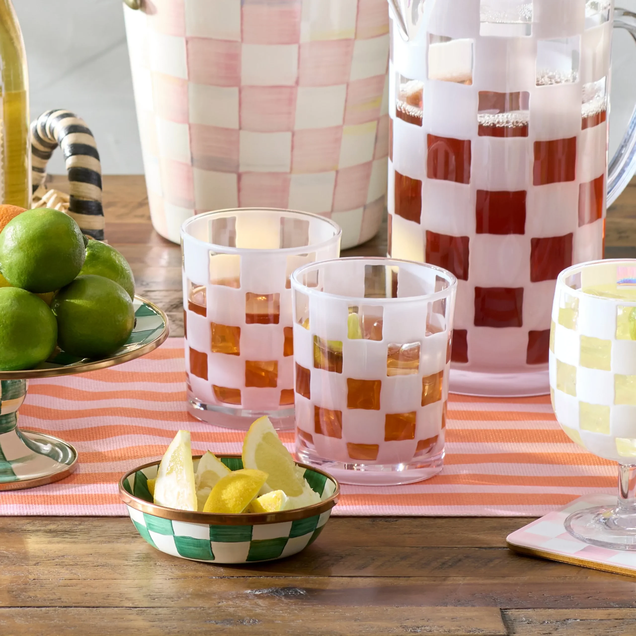 White Check Acrylic Tumblers, Set of 4
