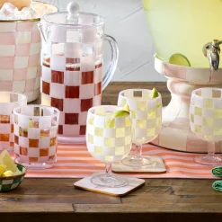 White Check Acrylic Water Goblets, Set of 4