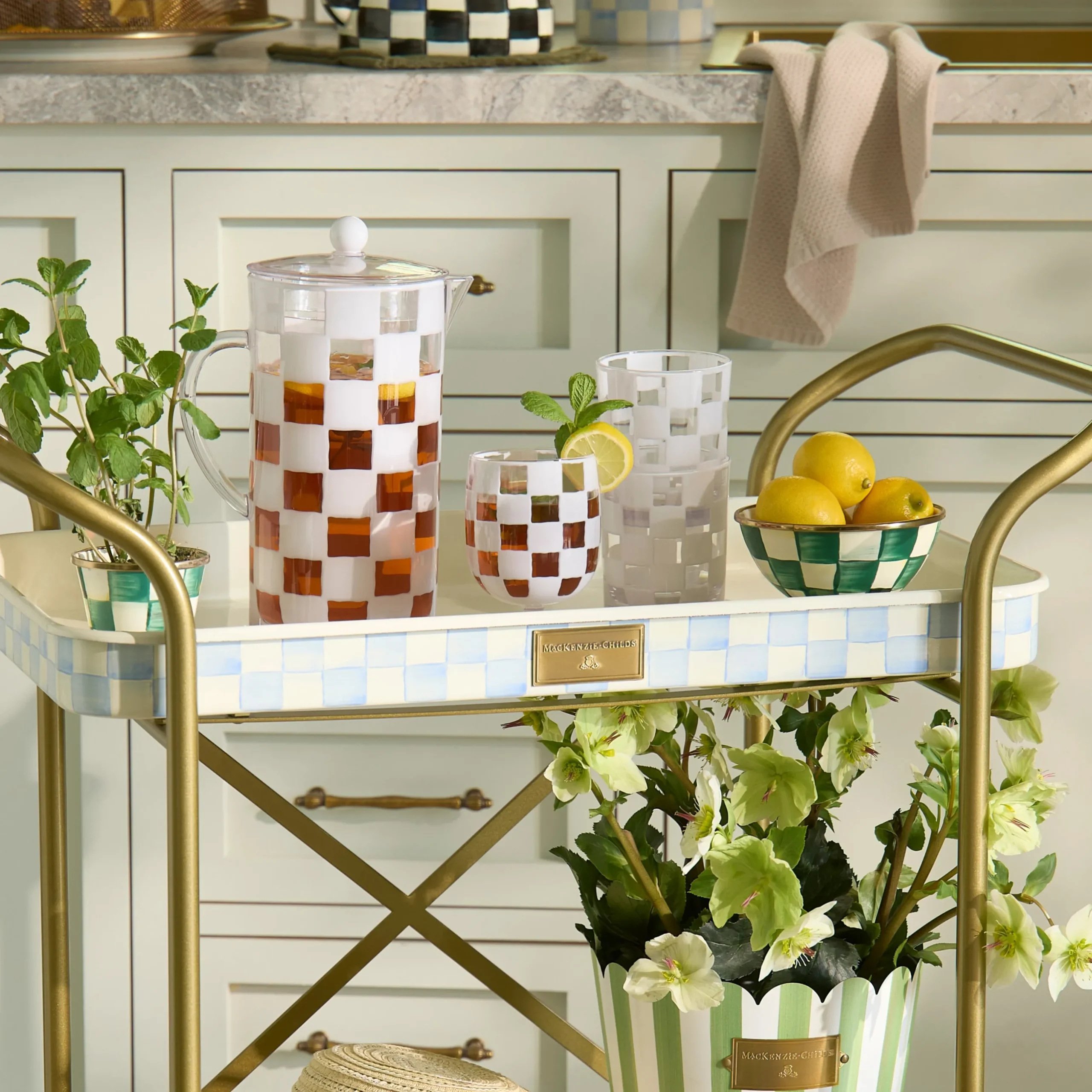 White Check Acrylic Water Goblets, Set of 4