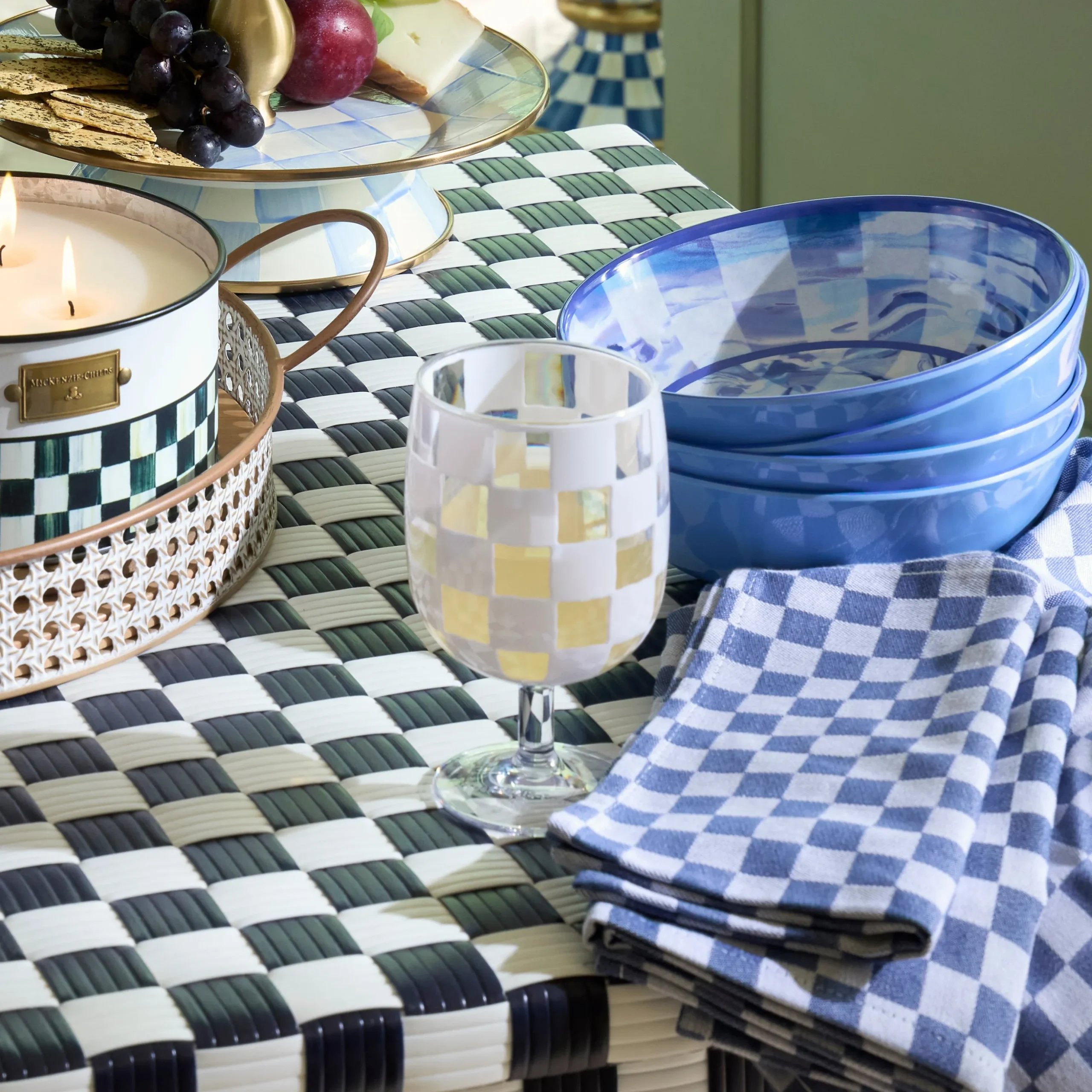 White Check Acrylic Water Goblets, Set of 4