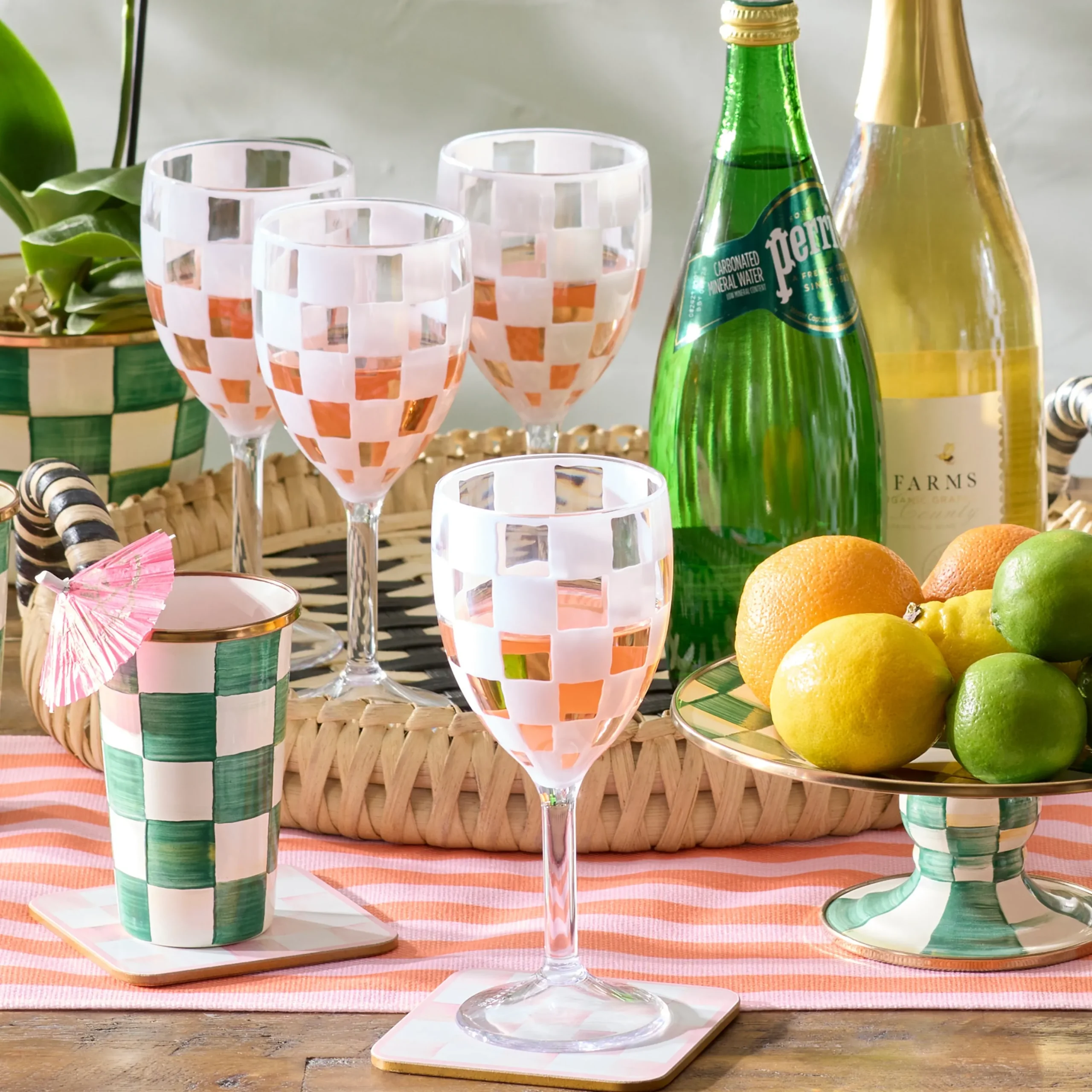 White Check Acrylic Wine Goblets, Set of 4