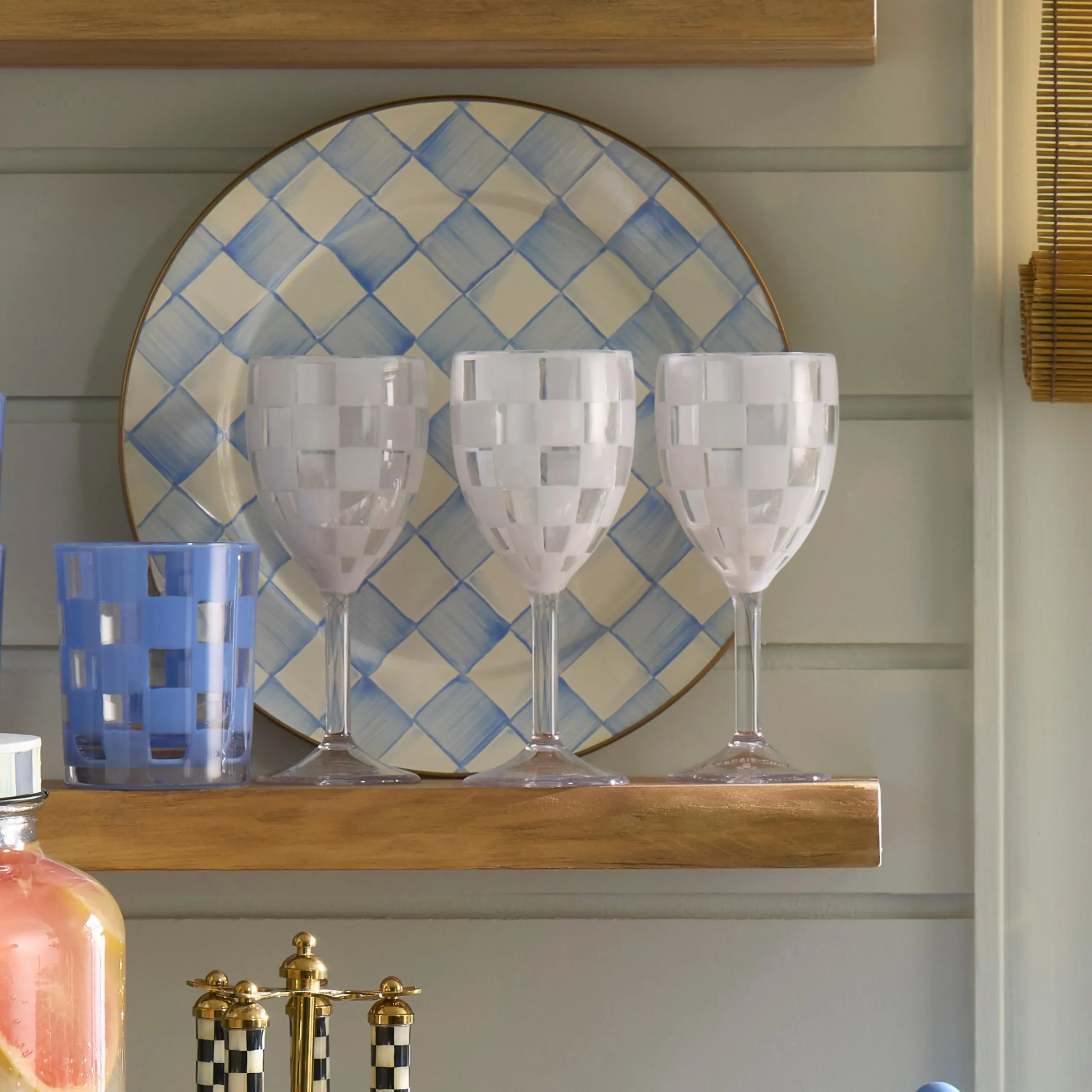 White Check Acrylic Wine Goblets, Set of 4