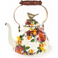 White Flower Market 3 Quart Tea Kettle with Bird